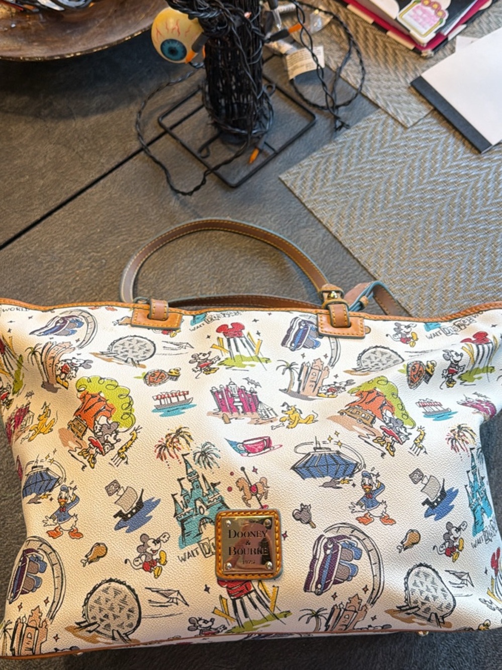 Dooney & Bourke White Disney Sketch Print Satchel- Large Size